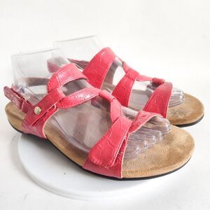 Vionic Comfort Sandals Size 7 /38 Red Croc Patent Leather Slingback Flats Paros